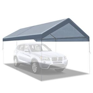 benefitusa canopy only 10’x20′ carport replacement canopy outdoor tent garage top tarp shelter cover w ball bungees (grey)