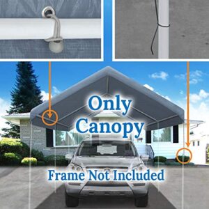 BenefitUSA Canopy ONLY 10'x20' Carport Replacement Canopy Outdoor Tent Garage Top Tarp Shelter Cover w Ball Bungees (Grey)