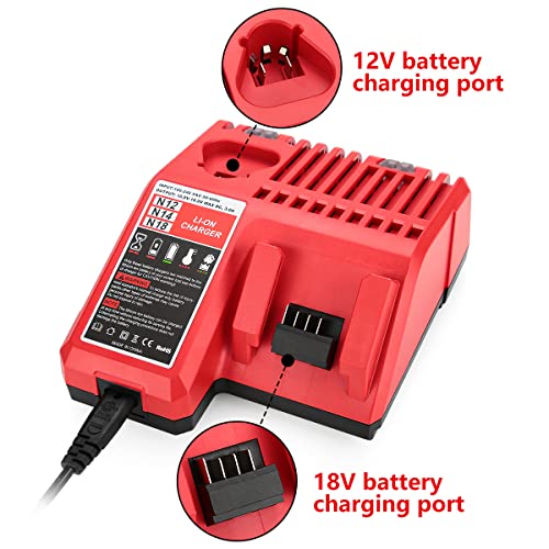 2Pack 6.0Ah 48-59-1850 Battery Replacement for Milwaukee M18 Battery and Charger Compatible with Milwaukee 18V Battery 48-11-1852 48-59-1850 48-11-1850 and Replacement Milwaukee M18 Battery Charger