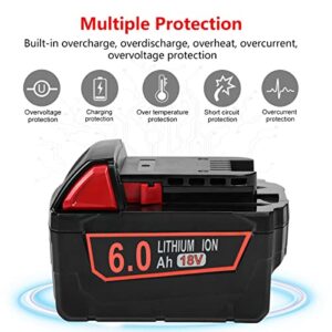 2Pack 6.0Ah 48-59-1850 Battery Replacement for Milwaukee M18 Battery and Charger Compatible with Milwaukee 18V Battery 48-11-1852 48-59-1850 48-11-1850 and Replacement Milwaukee M18 Battery Charger