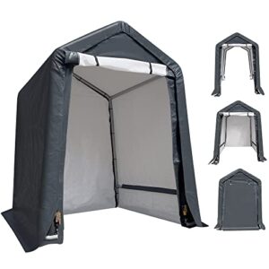asteroutdoor 6×6 ft outdoor storage shelter with rollup zipper door portable garage kit tent waterproof and uv resistant carport shed for bicycle, motorcycle atv & gardening vehicle, dark gray