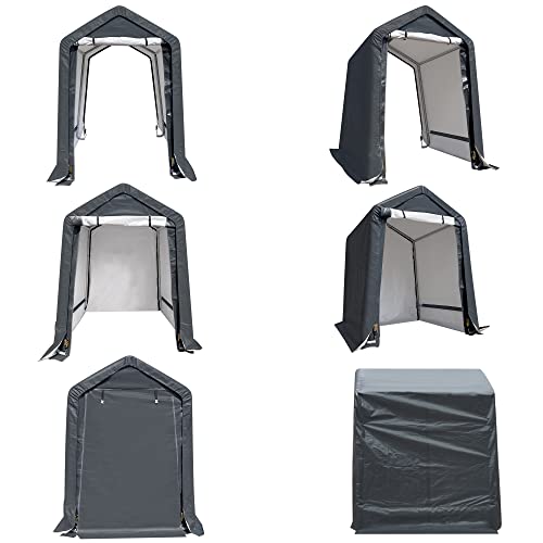 ASTEROUTDOOR 6x6 ft Outdoor Storage Shelter with Rollup Zipper Door Portable Garage Kit Tent Waterproof and UV Resistant Carport Shed for Bicycle, Motorcycle ATV & Gardening Vehicle, Dark Gray