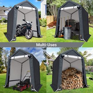 ASTEROUTDOOR 6x6 ft Outdoor Storage Shelter with Rollup Zipper Door Portable Garage Kit Tent Waterproof and UV Resistant Carport Shed for Bicycle, Motorcycle ATV & Gardening Vehicle, Dark Gray