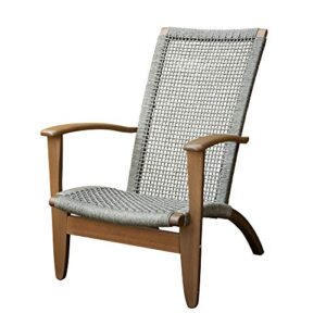 teamson home pt-of0013 eucalyptus solid wood patio arm modern rope hand weaving high back club chair for outdoor garden backyard, gray