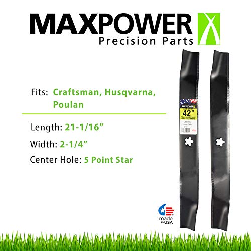 MaxPower 561742B 2 Blade 3-N-1 Style for 42 Inch Cut Replaces Craftsman/Husqvarna/Poulan OEM #'s 139775, 532139775, Black