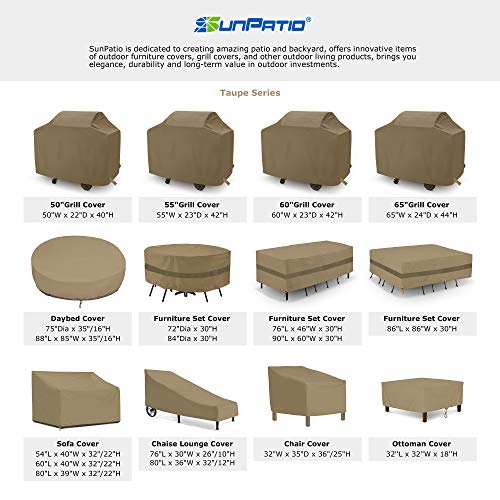 SunPatio Patio Round Table and Chairs Cover, Heavy Duty Waterproof Patio Furniture Set Cover for Outdoor Dining Set, Veranda Patio Furniture Cover for All Weather Protection, 84" Dia x 30" H, Taupe