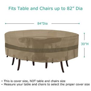 SunPatio Patio Round Table and Chairs Cover, Heavy Duty Waterproof Patio Furniture Set Cover for Outdoor Dining Set, Veranda Patio Furniture Cover for All Weather Protection, 84" Dia x 30" H, Taupe