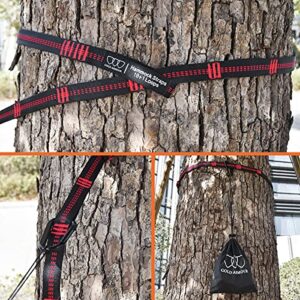 Gold Armour XL Hammock Straps Combined 20 Ft Long, 36 Loops with 2 Carabiners - Must Have Camping Hammock Accessories & Gear to Hang Camping Hammocks (Black with Red Stitching)