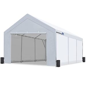 peaktop outdoor 12 x 20ft upgraded heavy duty carport with removable sidewalls,portable car canopy,garage tent,boat shelter with reinforced triangular beams and 4 weight bags,with ground bar