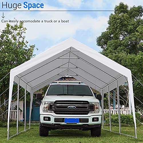 PEAKTOP OUTDOOR 12 x 20ft Upgraded Heavy Duty Carport with Removable Sidewalls,Portable Car Canopy,Garage Tent,Boat Shelter with Reinforced Triangular Beams and 4 Weight Bags,with Ground Bar