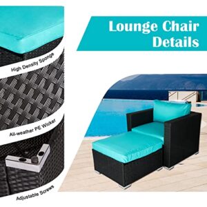 kinbor PE Wicker Lounge Chair with Ottoman, Cushioned Furniture Sofa for Outdoor Balcony Porch Deck Poolside