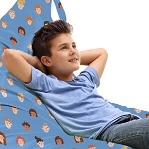 ambesonne childish lounger chair bag, boys and girls faces teenager youth portraits multicultural ethnicity, high capacity storage with handle container, lounger size, sky blue orange redwood
