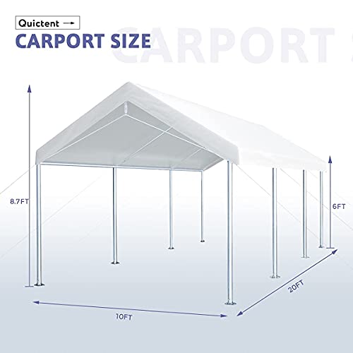 Quictent 10’x20’ Heavy Duty Carport Car Canopy Galvanized Car Boat Shelter with Reinforced Steel Cables-White