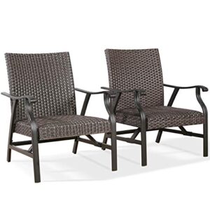 ulax furniture outdoor wicker club chairs patio wicker padded rocking motion conversation arm chair for poolside, garden, porch, set of 2