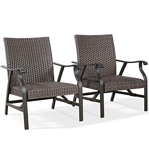 Ulax Furniture Outdoor Wicker Club Chairs Patio Wicker Padded Rocking Motion Conversation Arm Chair for Poolside, Garden, Porch, Set of 2