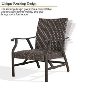 Ulax Furniture Outdoor Wicker Club Chairs Patio Wicker Padded Rocking Motion Conversation Arm Chair for Poolside, Garden, Porch, Set of 2