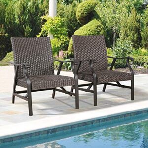 Ulax Furniture Outdoor Wicker Club Chairs Patio Wicker Padded Rocking Motion Conversation Arm Chair for Poolside, Garden, Porch, Set of 2