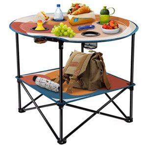 leses beach table tailgate table portable picnic table with 4 cup holders and carrying bags folding camping tables that fold up lightweight for outdoors/camping/hiking