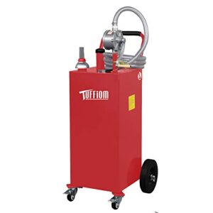tuffiom 35 gallon portable gas caddy w/ wheels & 11.9ft hose, fuel transfer storage tank gasoline diesel can reversible rotary hand siphon pump, for atv car mowers tractor boat motorcycle(red)