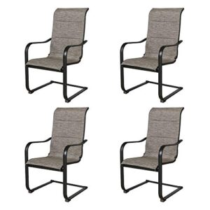 iwicker 4 pieces outdoor dining chairs, patio c spring motion steel textilene dining chairs with cotton-padded and high back for porch, balcony, backyard and indoor
