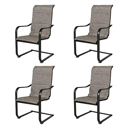 Iwicker 4 Pieces Outdoor Dining Chairs, Patio C Spring Motion Steel Textilene Dining Chairs with Cotton-Padded and High Back for Porch, Balcony, Backyard and Indoor