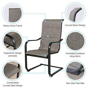 Iwicker 4 Pieces Outdoor Dining Chairs, Patio C Spring Motion Steel Textilene Dining Chairs with Cotton-Padded and High Back for Porch, Balcony, Backyard and Indoor