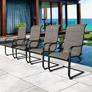 Iwicker 4 Pieces Outdoor Dining Chairs, Patio C Spring Motion Steel Textilene Dining Chairs with Cotton-Padded and High Back for Porch, Balcony, Backyard and Indoor