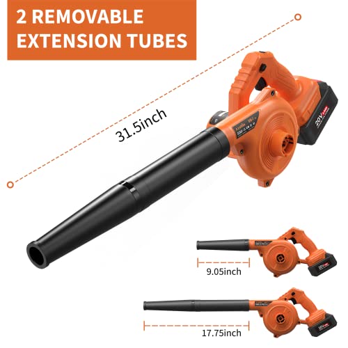 Azollin Leaf Blower, 20V Cordless Leaf Blower with 3.0Ah Battery and Charger, 2-Speed Electric Leaf Blower, 2-in-1 Battery Blower/Vacuum Design 140 MPH for Jobsite Lawn Care Light Yard Work Sweeping