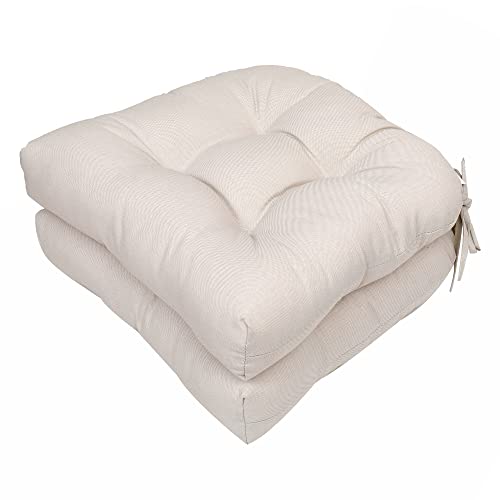 RACE LEAF Chair Cushions 19" x 19" Patio Chair Seat Pads, Set of 2 Thick Fill Tufted Square Patio Cushions, Water-Resistant Chair Seat Cushion with Ties for Non-Slip Support, Beige