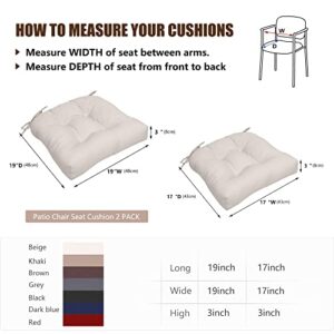 RACE LEAF Chair Cushions 19" x 19" Patio Chair Seat Pads, Set of 2 Thick Fill Tufted Square Patio Cushions, Water-Resistant Chair Seat Cushion with Ties for Non-Slip Support, Beige