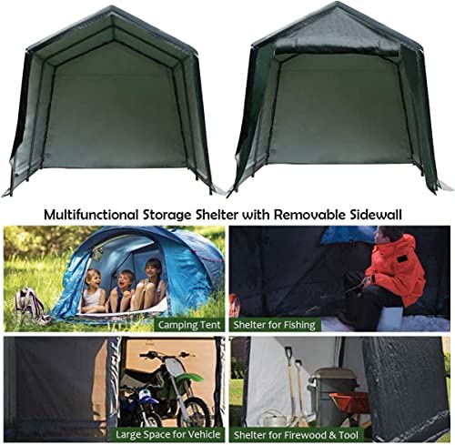 ERGOMASTER 7 Ft x 12 Ft Outdoor Carport Patio Storage Shelter Metal Frame and Waterproof Ripstop Cover for Motorcycle and ATV Car
