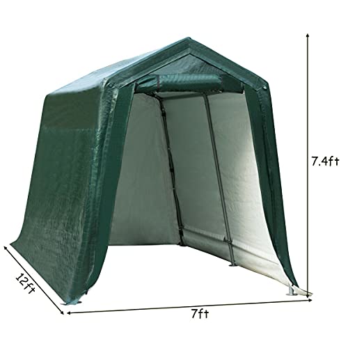 ERGOMASTER 7 Ft x 12 Ft Outdoor Carport Patio Storage Shelter Metal Frame and Waterproof Ripstop Cover for Motorcycle and ATV Car