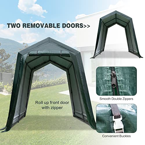 ERGOMASTER 7 Ft x 12 Ft Outdoor Carport Patio Storage Shelter Metal Frame and Waterproof Ripstop Cover for Motorcycle and ATV Car