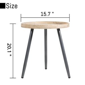 LITA Log Desktop Round Side End Table, Nightstand/Small Tables, Indoor Outdoor Round Side Table, Wooden Tray Table with Metal Stand End Table for Living Room Bedroom Office Small Spaces (M)