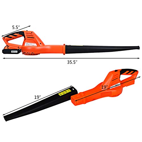 GYMAX Leaf Blower, 20V 2.0Ah Cordless Sweeper of Lightweight & Multi-Purpose Use with Ergonomic Grip, Handheld, 130 MPH 90 CFM, Blower Battery & Charger Included (Orange)