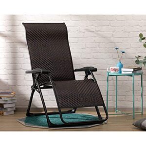 abocofur rattan folding zero gravity chair with lock for adults, indoor&outdoor adjustable recliner with steel frame and widened armrest, heavy duty lounge chair for patio, balcony, brown