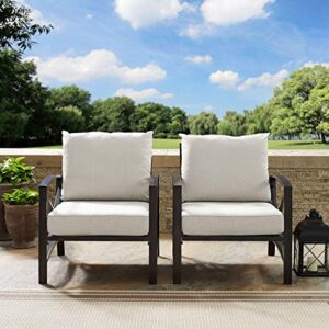 Crosley Furniture KO60013BZ-OL Kaplan Outdoor Metal Arm Chairs, Oiled Bronze with Oatmeal Cushions