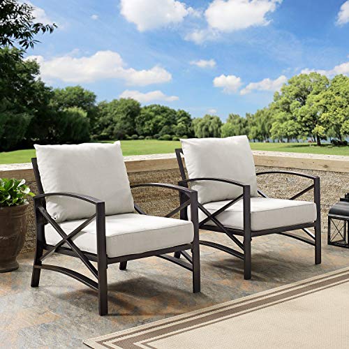 Crosley Furniture KO60013BZ-OL Kaplan Outdoor Metal Arm Chairs, Oiled Bronze with Oatmeal Cushions