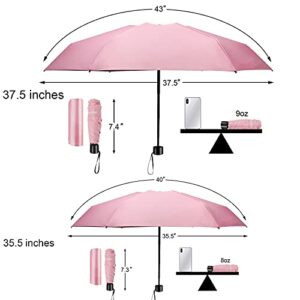TradMall Mini Travel Umbrella, Portable Lightweight Compact Parasol with 95% UV Protection for Sun & Rain, Pink