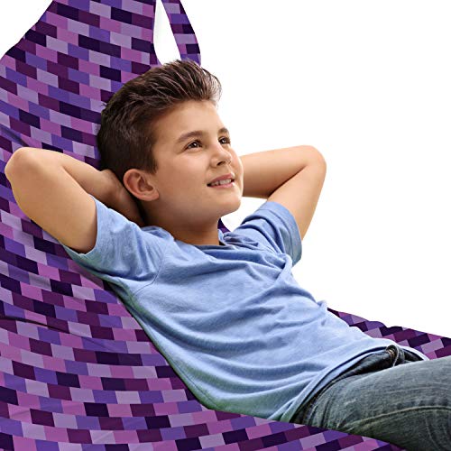 Ambesonne Purple Lounger Chair Bag, Abstract Graphic Designed Geometrical Repetitive Rectangle Mosaic Blocks Shapes, High Capacity Storage with Handle Container, Lounger Size, Multicolor