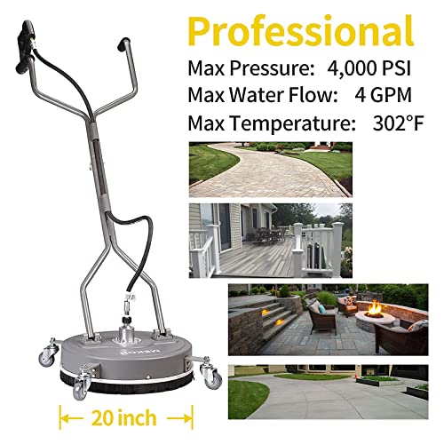 MEKOH Pressure Washer Surface Cleaner 20-Inch, Power Washer Accessories 4000 PSI, Driveway Pressure Washer Attachment with 3/8 Inch Quick Connect, 4 GPM for Sidewalks