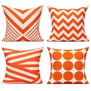 All Smiles Outdoor Pillow Covers Fall Patio Orange Throw Pillow Covers 16x16 Fall Decor Boho Furniture Pillow Cases Decorative Cushion Set of 4 for Home Porch Chair Couch Sofa Living Room Geometric