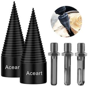 aceart firewood log drill bit, 5pcs removable wood splitter screw with round + hex + square shank, 32mm heavy duty drill screw cone driver for hand drill stick