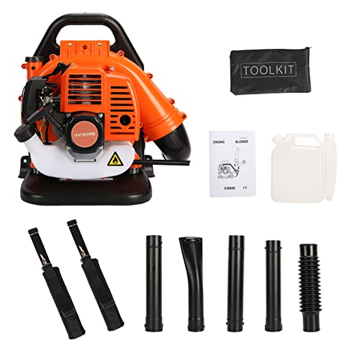 YOZUMD 1 Set Leaf Blower,Backpack Gas Powered Leaf Blower, Powerful 2 Stroke Strong Wind Force 1.2L Backpack Snow Blower,550 CFM,1.25/6800 r/min for Garden Lawn Orange