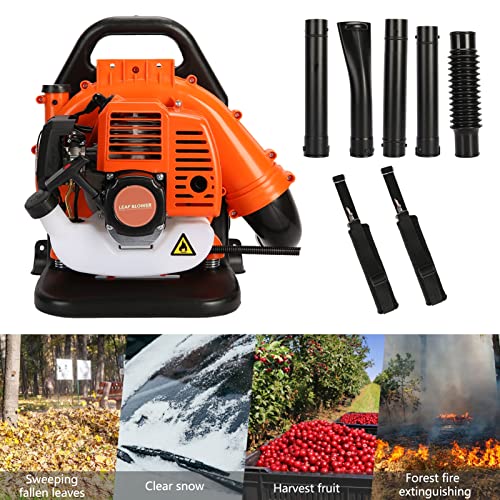 YOZUMD 1 Set Leaf Blower,Backpack Gas Powered Leaf Blower, Powerful 2 Stroke Strong Wind Force 1.2L Backpack Snow Blower,550 CFM,1.25/6800 r/min for Garden Lawn Orange