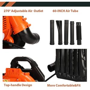 YOZUMD 1 Set Leaf Blower,Backpack Gas Powered Leaf Blower, Powerful 2 Stroke Strong Wind Force 1.2L Backpack Snow Blower,550 CFM,1.25/6800 r/min for Garden Lawn Orange