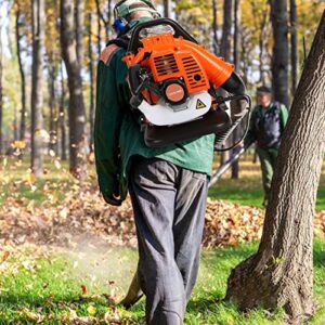 YOZUMD 1 Set Leaf Blower,Backpack Gas Powered Leaf Blower, Powerful 2 Stroke Strong Wind Force 1.2L Backpack Snow Blower,550 CFM,1.25/6800 r/min for Garden Lawn Orange