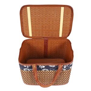 hemoton woven picnic basket with lid wicker picnic hamper chicken egg storage basket fruit bread holder gift wrapping basket with handle for home party