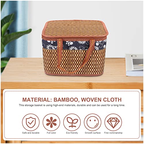 Hemoton Woven Picnic Basket with Lid Wicker Picnic Hamper Chicken Egg Storage Basket Fruit Bread Holder Gift Wrapping Basket with Handle for Home Party