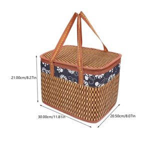 Hemoton Woven Picnic Basket with Lid Wicker Picnic Hamper Chicken Egg Storage Basket Fruit Bread Holder Gift Wrapping Basket with Handle for Home Party